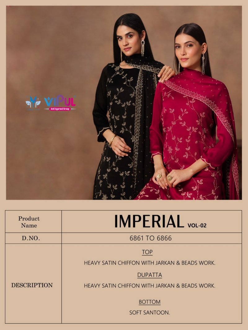 Imperial Vol 2 By Vipul Satin Chiffon Designer Salwar Suits